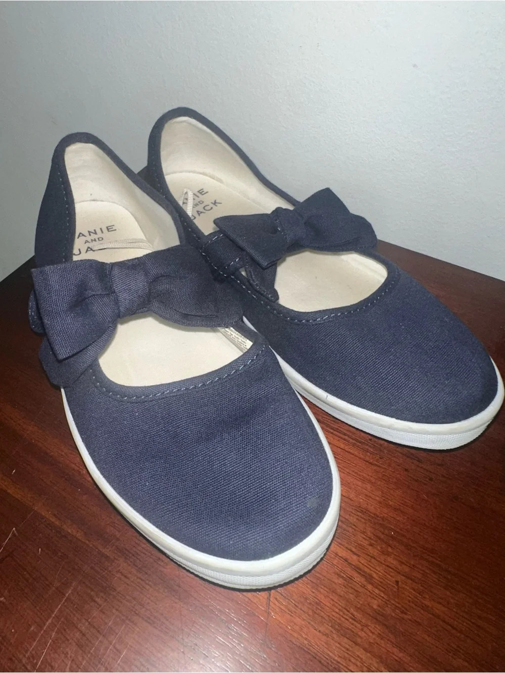 Janie & Jack Navy Blue Bow Mary Jane Canvas Shoes - Size 3K